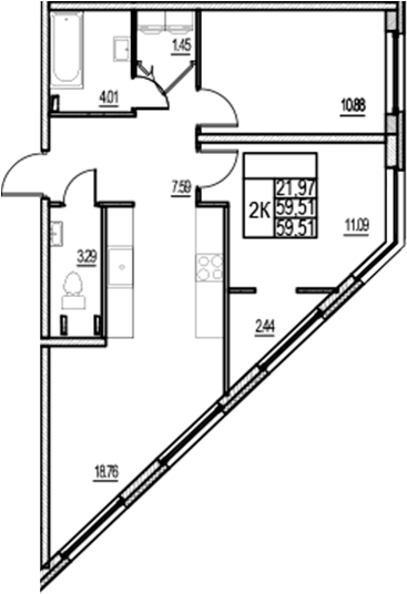 Планировка — ID Murino III, 3-комн., 60 м²