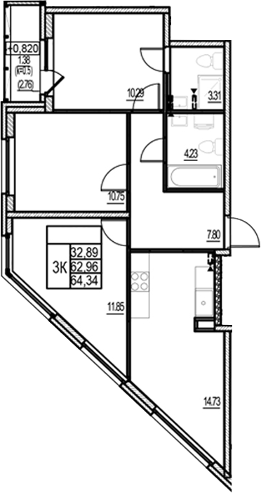 Планировка — ID Murino III, 4-комн., 63 м²