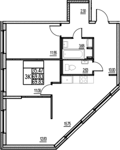 Планировка — ID Murino III, 4-комн., 70 м²