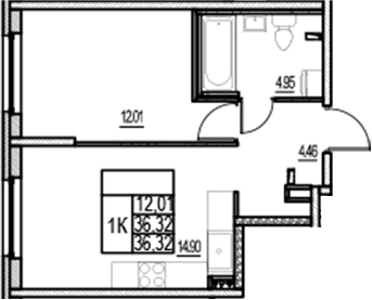 Планировка — ID Murino III, 2-комн., 36 м²