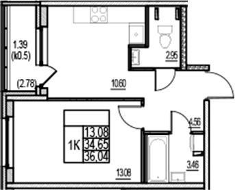 Планировка — ID Murino III, 1-комн., 35 м²
