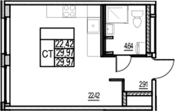 Планировка — ID Murino III, Студия, 30 м²