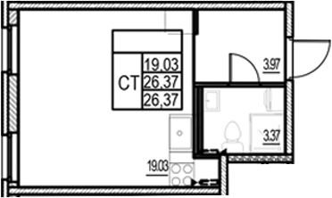 Планировка — ID Murino III, Студия, 26 м²