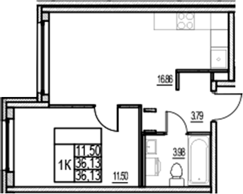 Планировка — ID Murino III, 2-комн., 36 м²