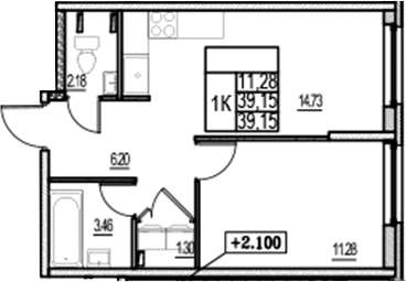 Планировка — ID Murino III, 2-комн., 39 м²