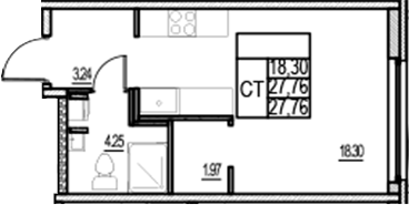 Планировка — ID Murino III, Студия, 28 м²