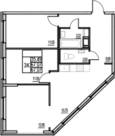 Планировка — ID Murino III, 4-комн., 67 м²