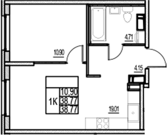 Планировка — ID Murino III, 2-комн., 39 м²
