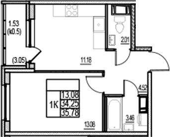 Планировка — ID Murino III, 1-комн., 34 м²