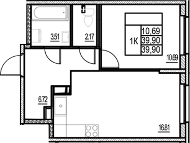 Планировка — ID Murino III, 2-комн., 40 м²