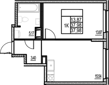 Планировка — ID Murino III, 2-комн., 38 м²