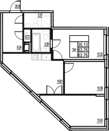 Планировка — ID Murino III, 4-комн., 64 м²