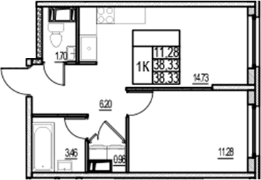 Планировка — ID Murino III, 2-комн., 38 м²