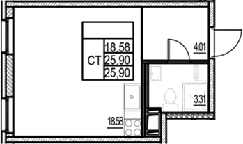Планировка — ID Murino III, Студия, 26 м²