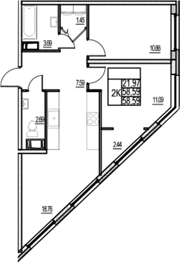 Планировка — ID Murino III, 3-комн., 59 м²