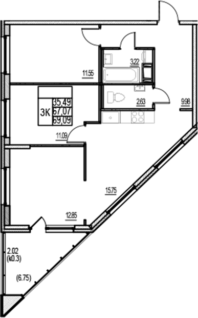 Планировка — ID Murino III, 4-комн., 67 м²