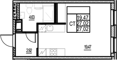 Планировка — ID Murino III, Студия, 27 м²