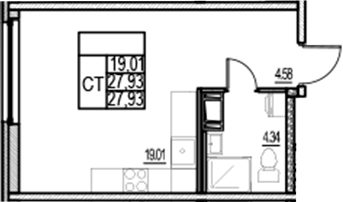 Планировка — ID Murino III, Студия, 28 м²