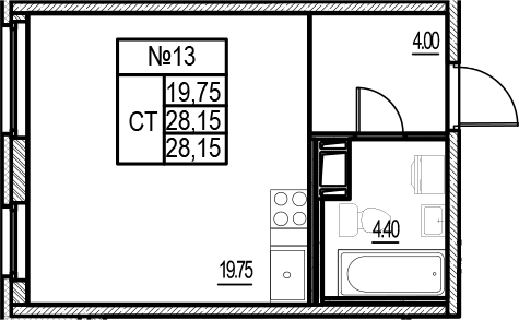 Планировка — ID Murino III, Студия, 28 м²