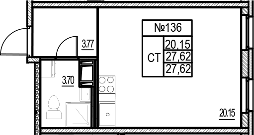 Планировка — ID Murino III, Студия, 28 м²