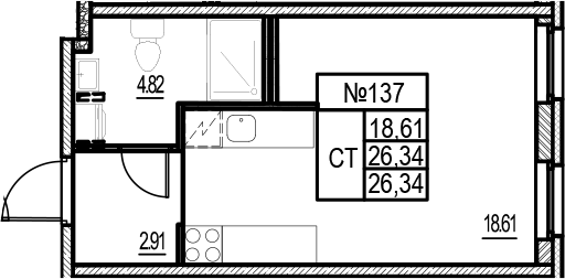 Планировка — ID Murino III, Студия, 26 м²