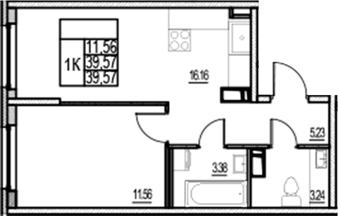 Планировка — ID Murino III, 2-комн., 40 м²