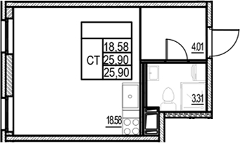Планировка — ID Murino III, Студия, 26 м²
