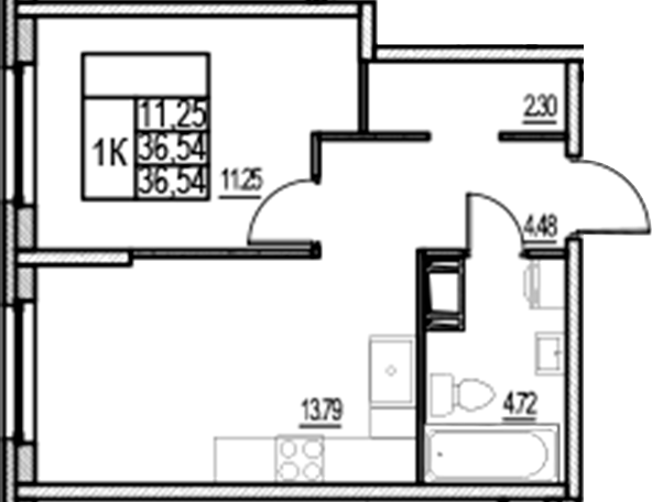 Планировка — ID Murino III, 2-комн., 37 м²