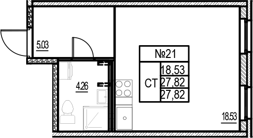 Планировка — ID Murino III, Студия, 28 м²
