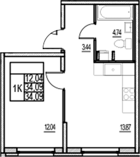 Планировка — ID Murino III, 2-комн., 34 м²