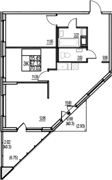 Планировка — ID Murino III, 4-комн., 67 м²