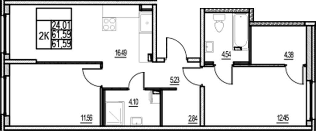 Планировка — ID Murino III, 3-комн., 62 м²