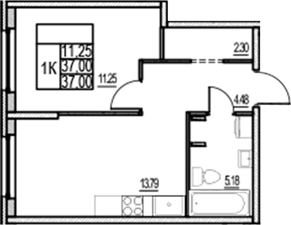 Планировка — ID Murino III, 2-комн., 37 м²