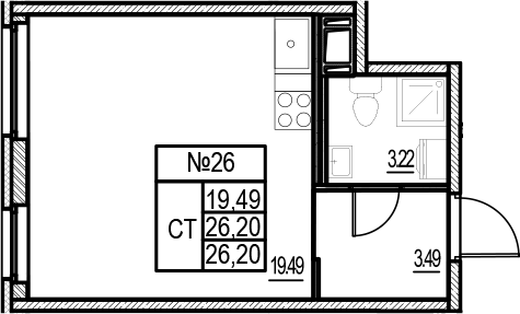 Планировка — ID Murino III, Студия, 26 м²