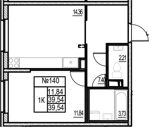 Планировка — ID Murino III, 2-комн., 40 м²