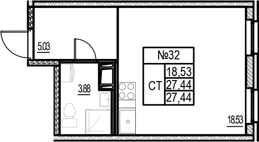 Планировка — ID Murino III, Студия, 27 м²