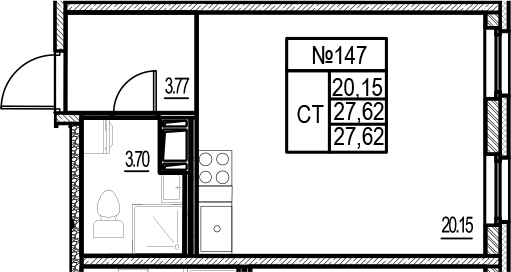 Планировка — ID Murino III, Студия, 28 м²