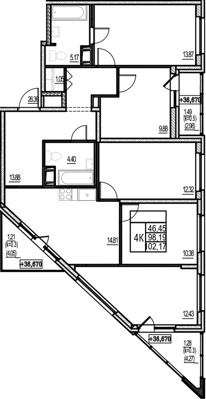 Планировка — ID Murino III, 5-комн., 98 м²