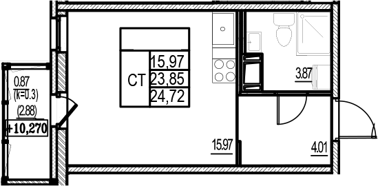 Планировка — ID Murino III, Студия, 24 м²