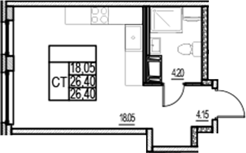 Планировка — ID Murino III, Студия, 26 м²