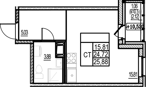 Планировка — ID Murino III, Студия, 25 м²