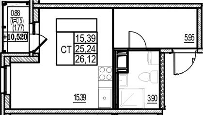 Планировка — ID Murino III, Студия, 25 м²