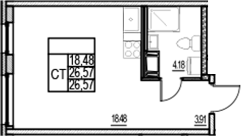Планировка — ID Murino III, Студия, 27 м²