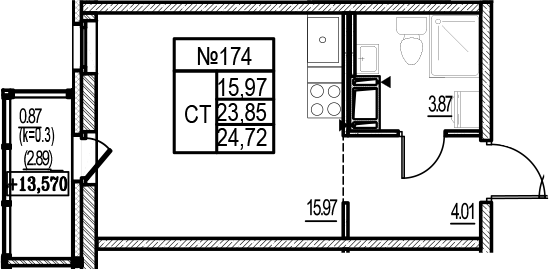 Планировка — ID Murino III, Студия, 24 м²