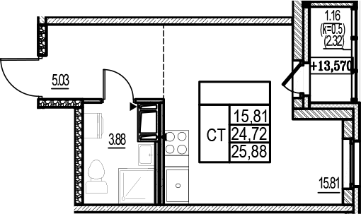 Планировка — ID Murino III, Студия, 25 м²