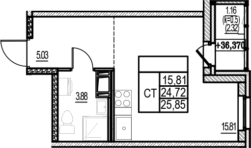 Планировка — ID Murino III, Студия, 25 м²