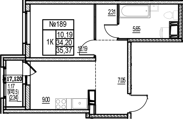 Планировка — ID Murino III, 1-комн., 34 м²