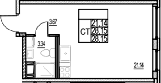Планировка — ID Murino III, Студия, 28 м²