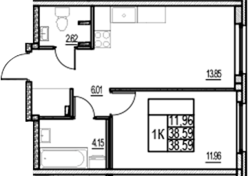 Планировка — ID Murino III, 2-комн., 39 м²