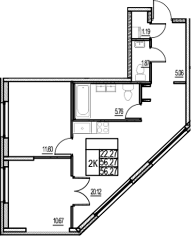Планировка — ID Murino III, 3-комн., 56 м²